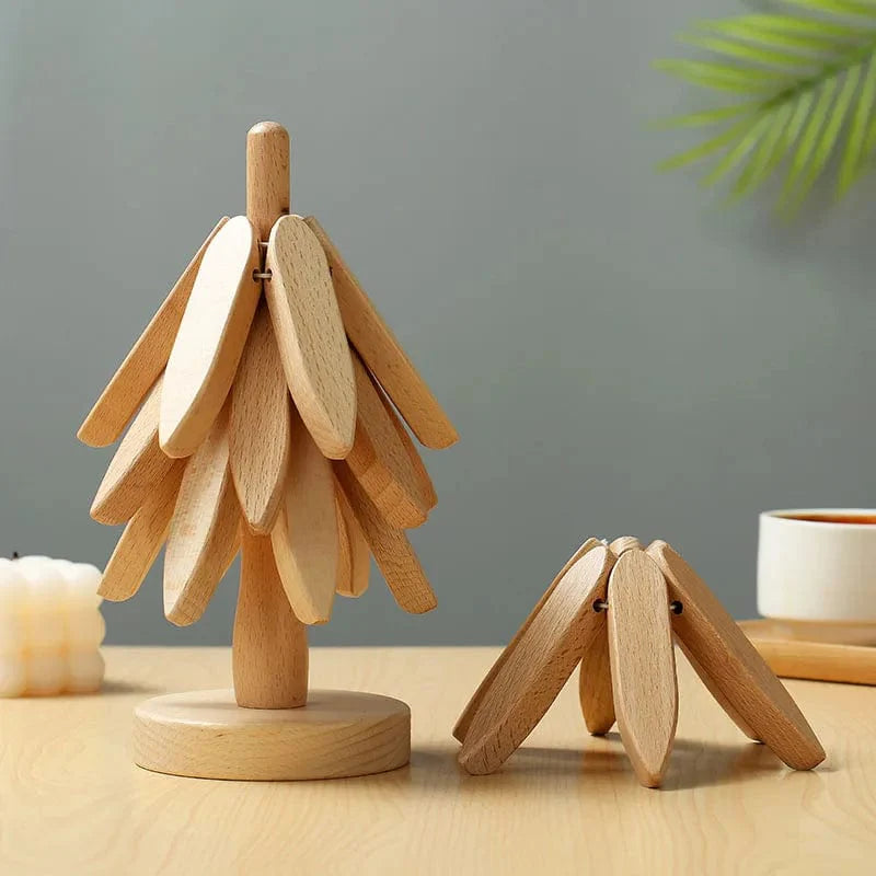 Wooden Tree-Shaped Trivet Set
