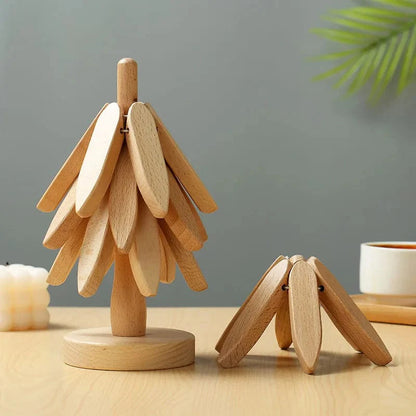 Wooden Tree-Shaped Trivet Set