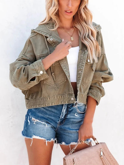 Women Hooded Denim Jacket Blue Denim | Vintage Style-3