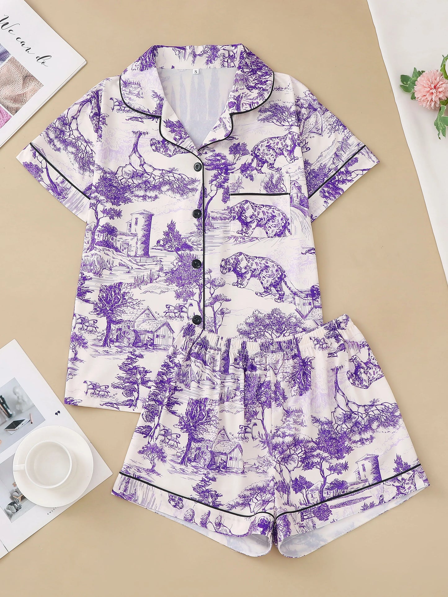 Printed Short Sleeve Pajama Set | Adelphia