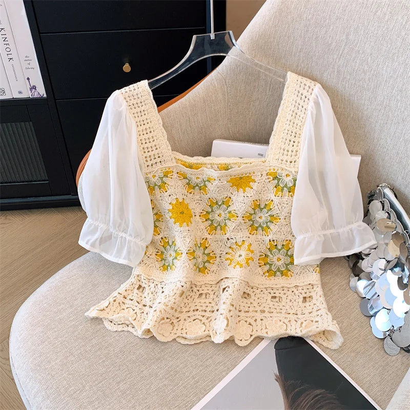 Women Handcrafted Crochet Floral Top | Clara