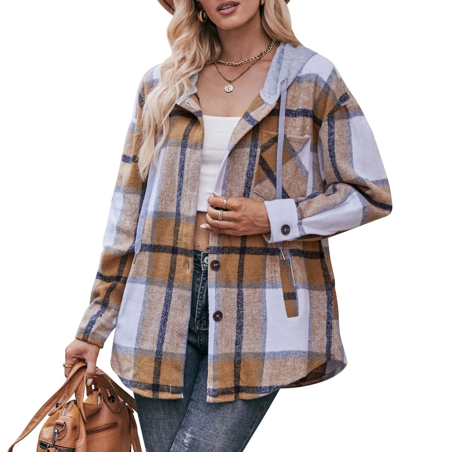 Women Pastel Plaid Hooded Shacket | Fionella
