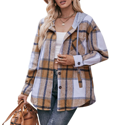Women Pastel Plaid Hooded Shacket | Fionella