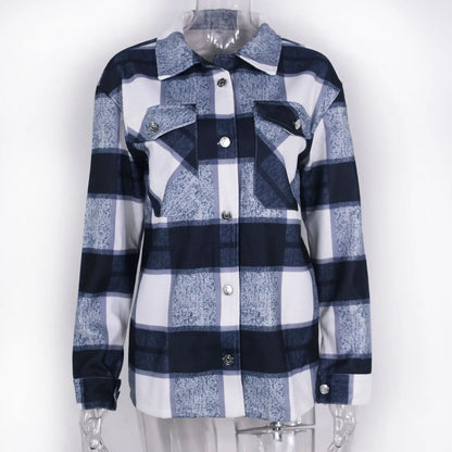 Women Casual Checkered Button Shirt Jacket | Inessa