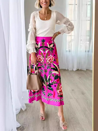 Vibrant Floral Print Midi Skirt | Denise