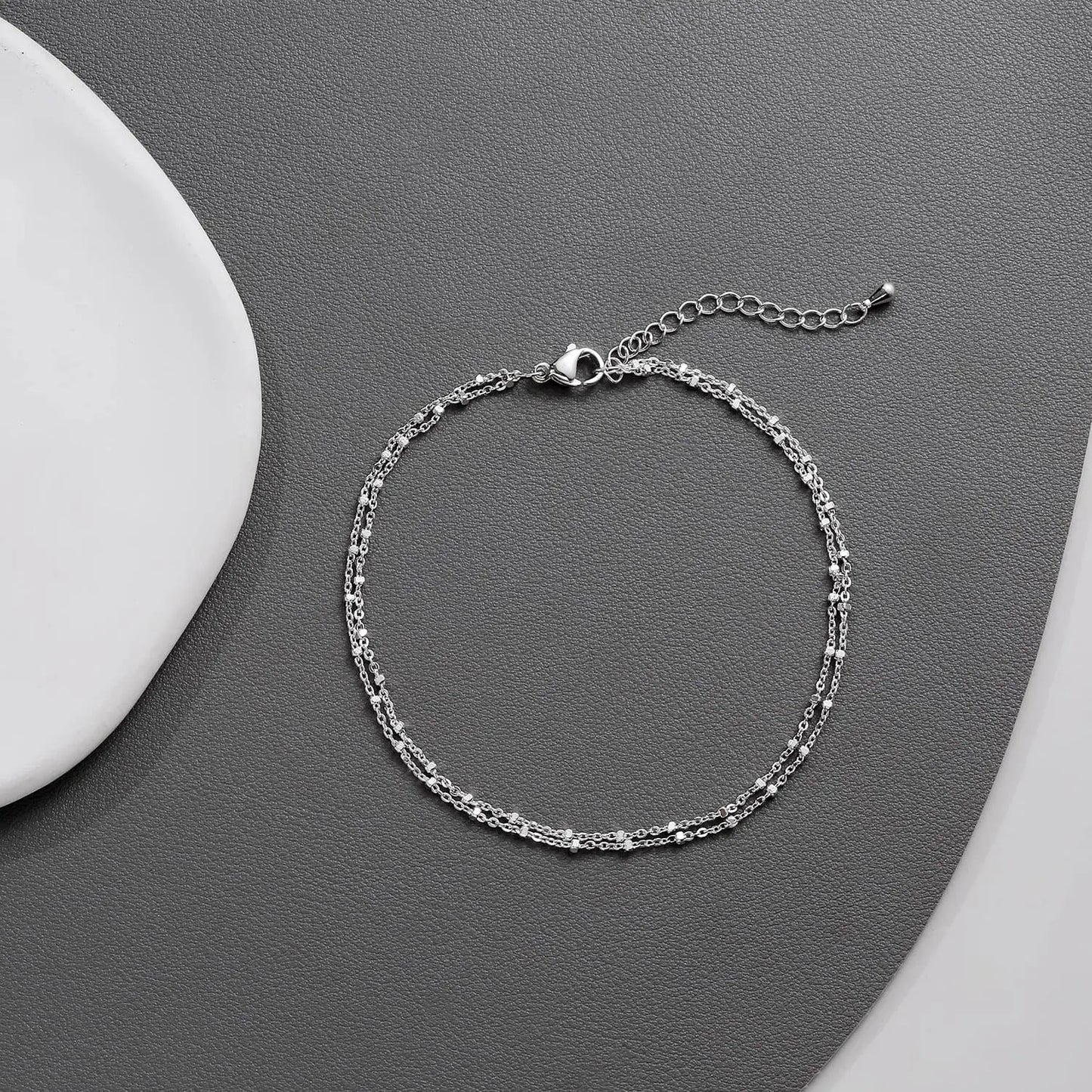 Women Silver Double Chain Anklet | Thalia