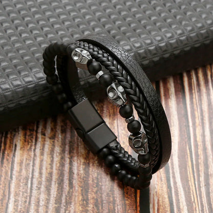 Variant image for Men's Leather Bracelet Black Multilayer | Urban Style-1
