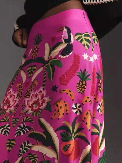 Vibrant Floral Print Midi Skirt | Denise