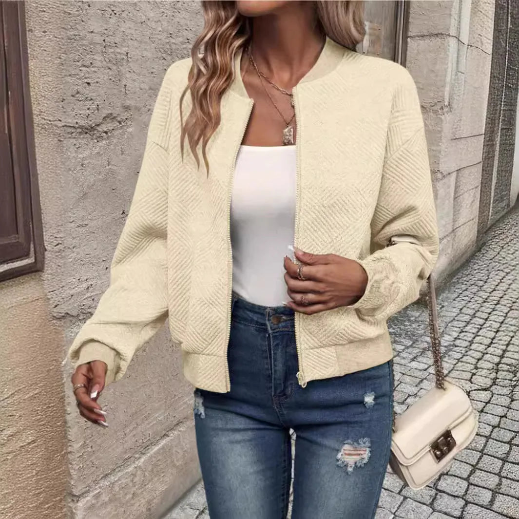 Women Textured Zip-Free Bomber Jacket | Fayana