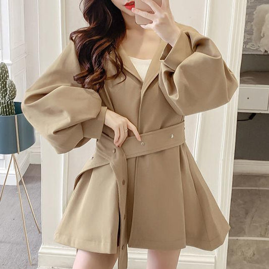 Women Belted Puff Sleeve Trench Coat | Grace