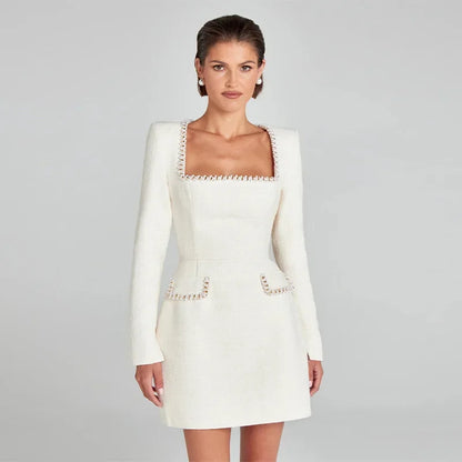 Chic Tweed Square Neck Mini Dress | Berta