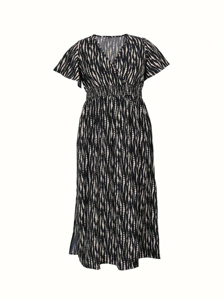 Women Printed V-Neck Maxi Dress with Side Slit | Gwena