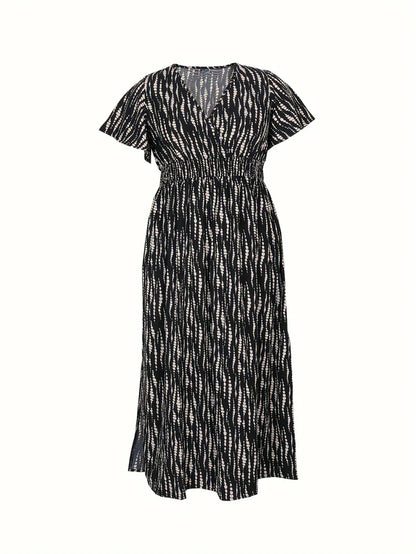 Women Printed V-Neck Maxi Dress with Side Slit | Gwena
