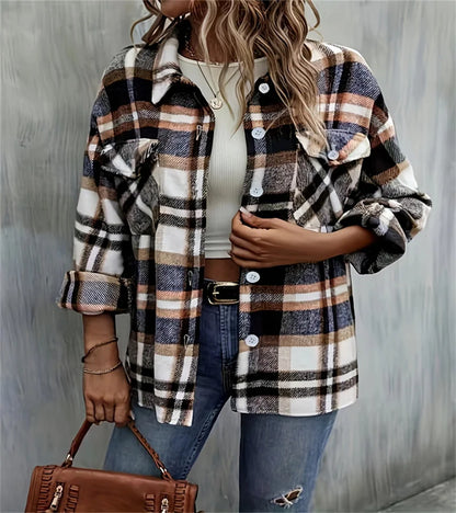 Women Plaid Button-Up Shirt Jacket | Emika
