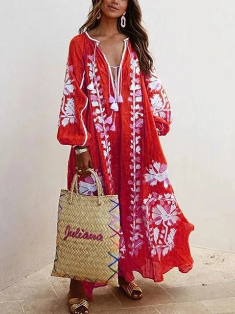 Women Maxi Dress Boho Print Cotton | Elegant Lady-1