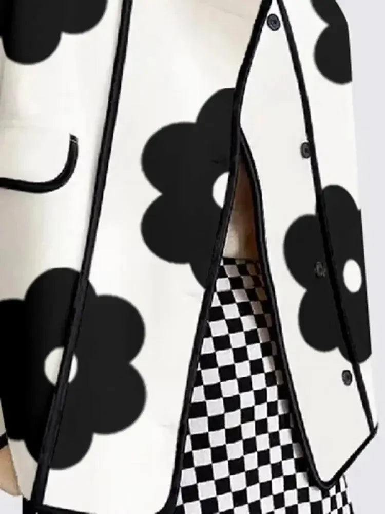 Women Woollen Jacket Black White Polyester | Elegant Blossom-4