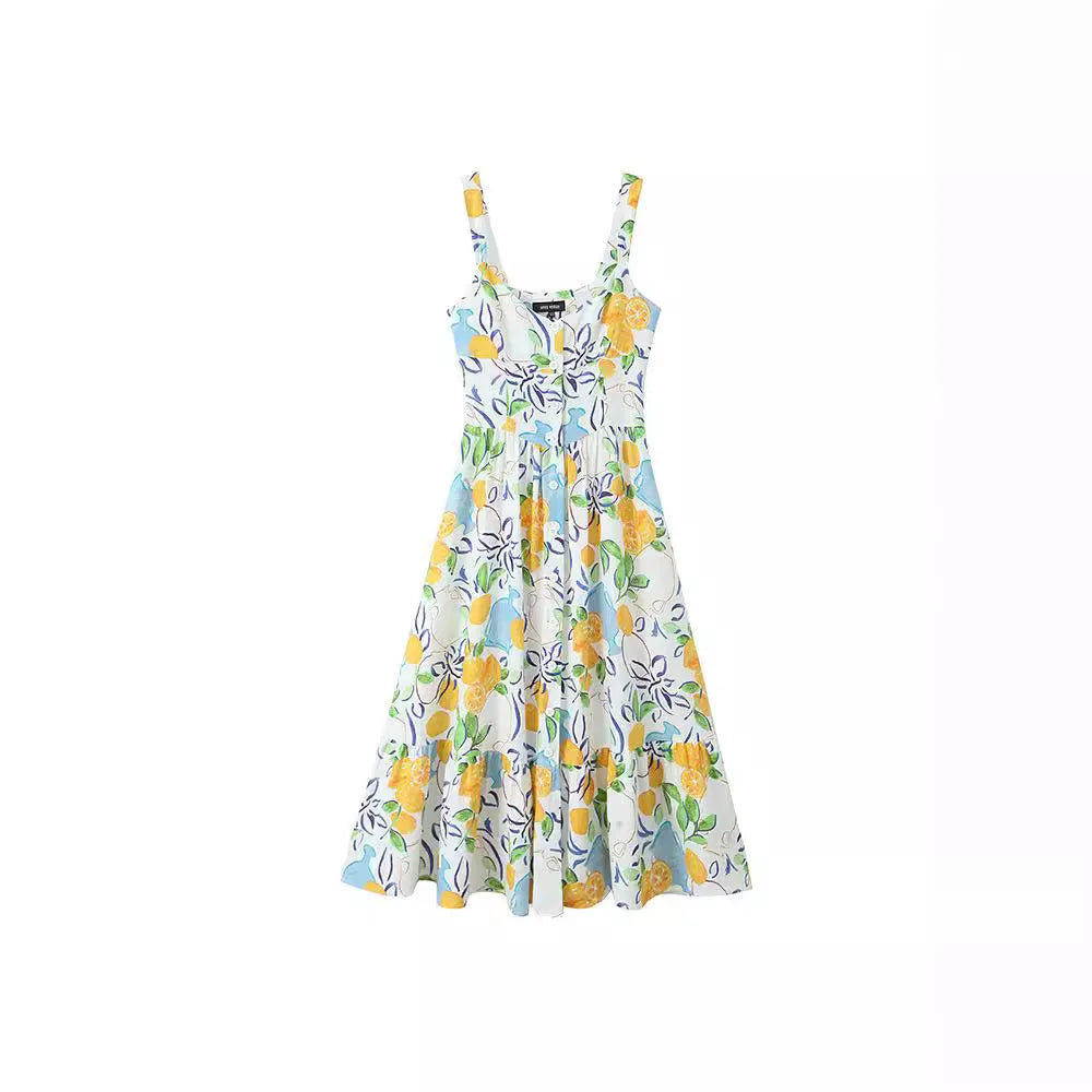 Lemon Print Midi Dress | Evangeline