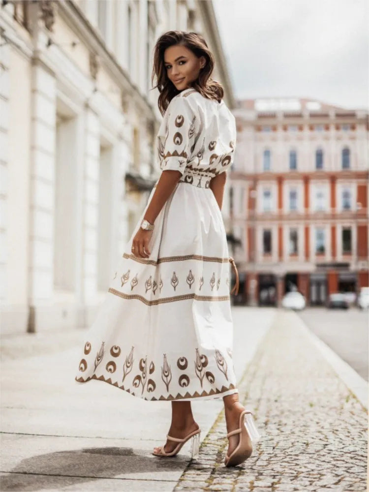 Women Bohemian Print Midi Dress | Teresa