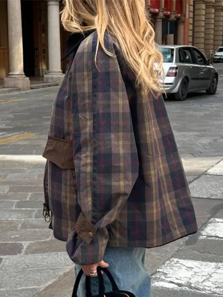 Women Plaid Coat Casual Lapel Full Sleeve | Autumn Chic-3