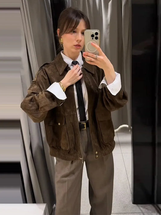 Women Jacket Brown Suede | Chic Style-1