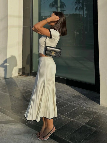 Women Contrast Trim Pleated Dress | Ellie