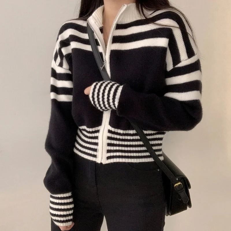 Striped Zip-Up Cardigan | Carlotta