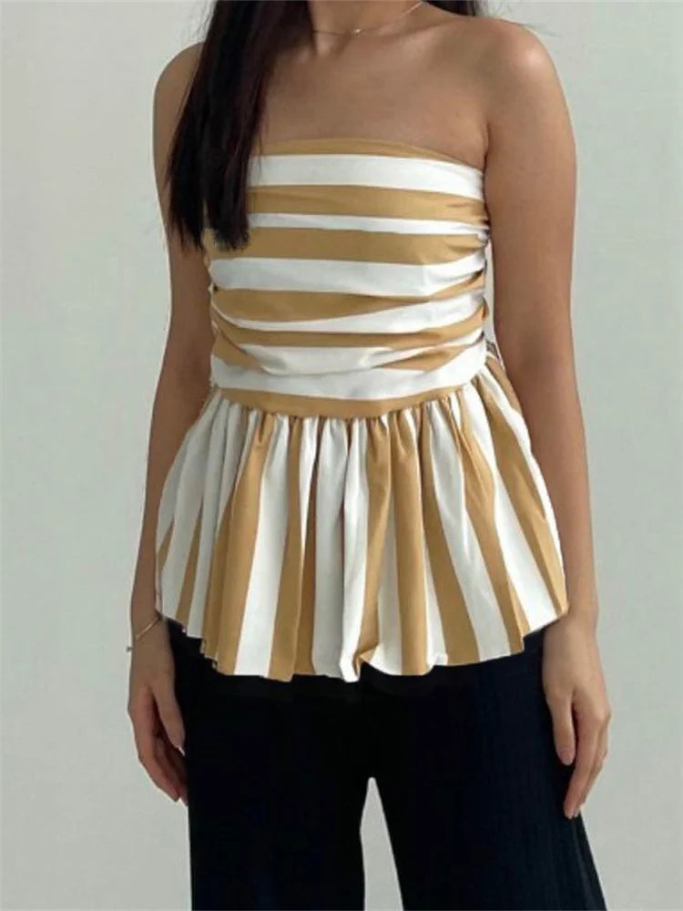 Strapless Striped Peplum Top | Hortencia