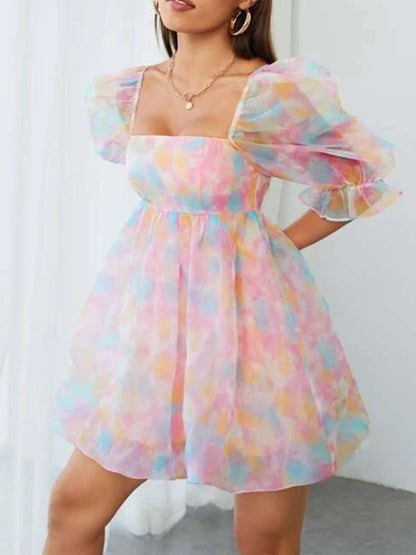 Pastel Puff Sleeve Mini Dress | Maricela