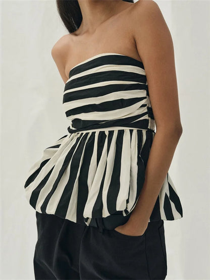 Strapless Striped Peplum Top | Hortencia