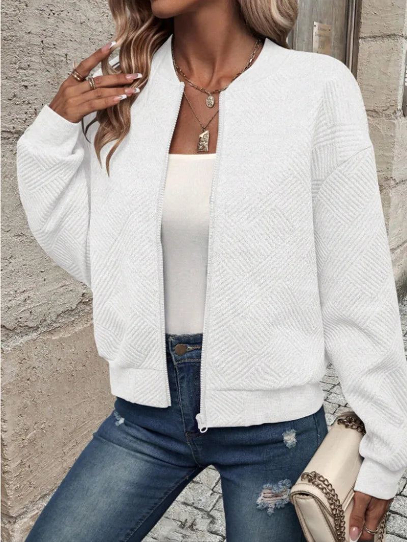Women Textured Zip-Free Bomber Jacket | Fayana