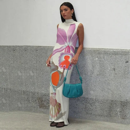 Abstract Print High-Neck Maxi Dress | Cassandra