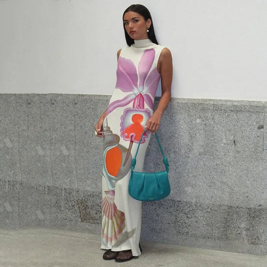 Women Abstract Print High-Neck Maxi Dress | Cassandra