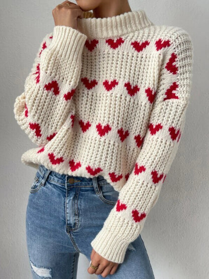 Women Heart Pattern Knit Sweater | Jamie