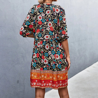 Women Boho Floral V-Neck Mini Dress | Elira