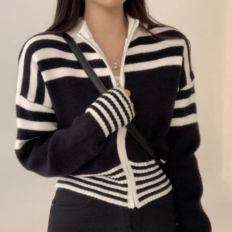 Striped Zip-Up Cardigan | Carlotta