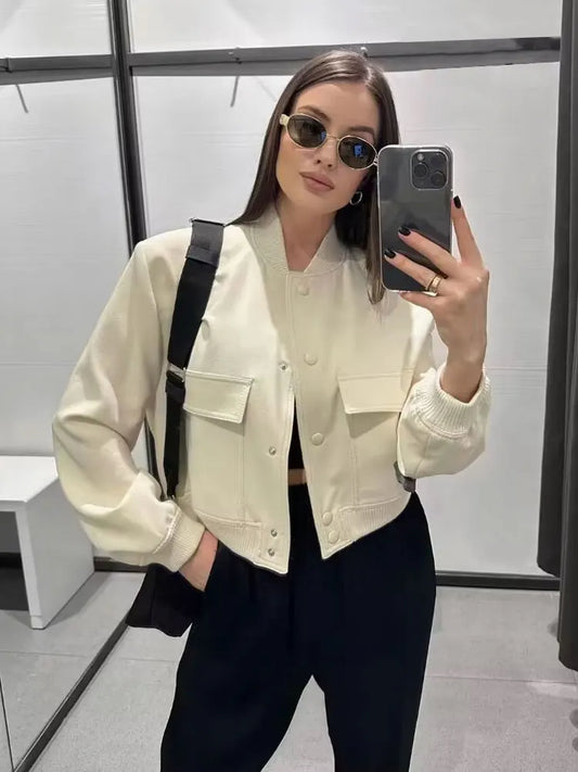 Women Bomber Jacket Green Cotton | Vintage Chic-1