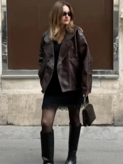 Women Faux Leather Jacket Burgundy | Autumn Chic-2