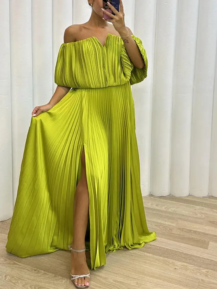 Off-Shoulder Pleated Maxi Dress | Celina