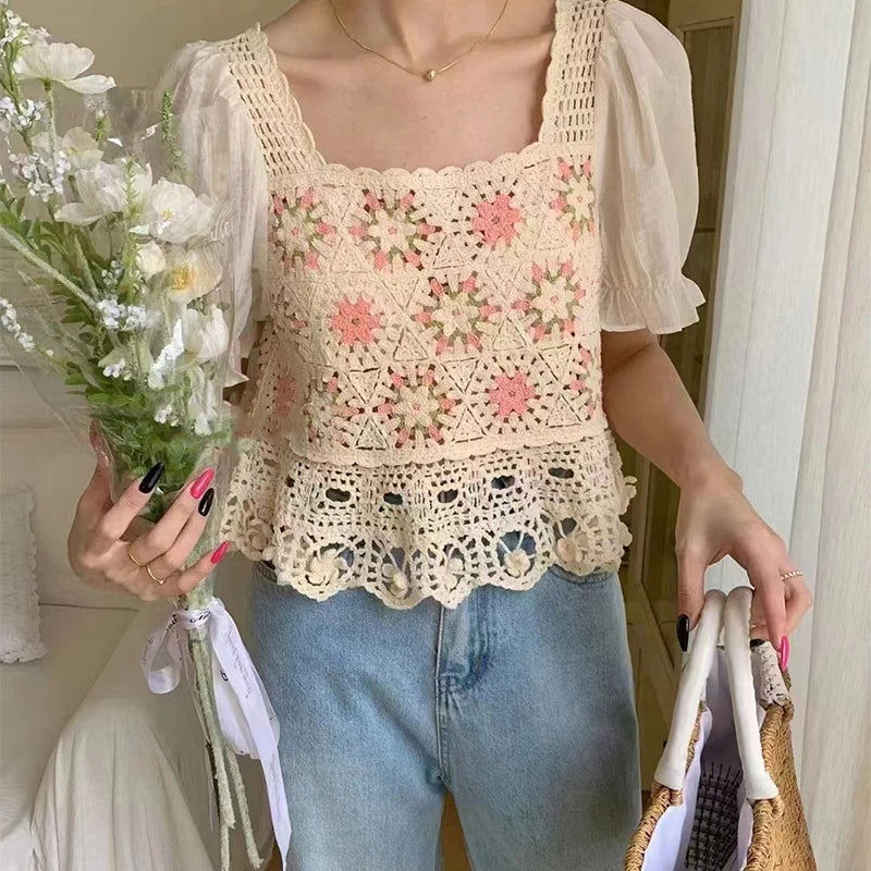 Women Handcrafted Crochet Floral Top | Clara