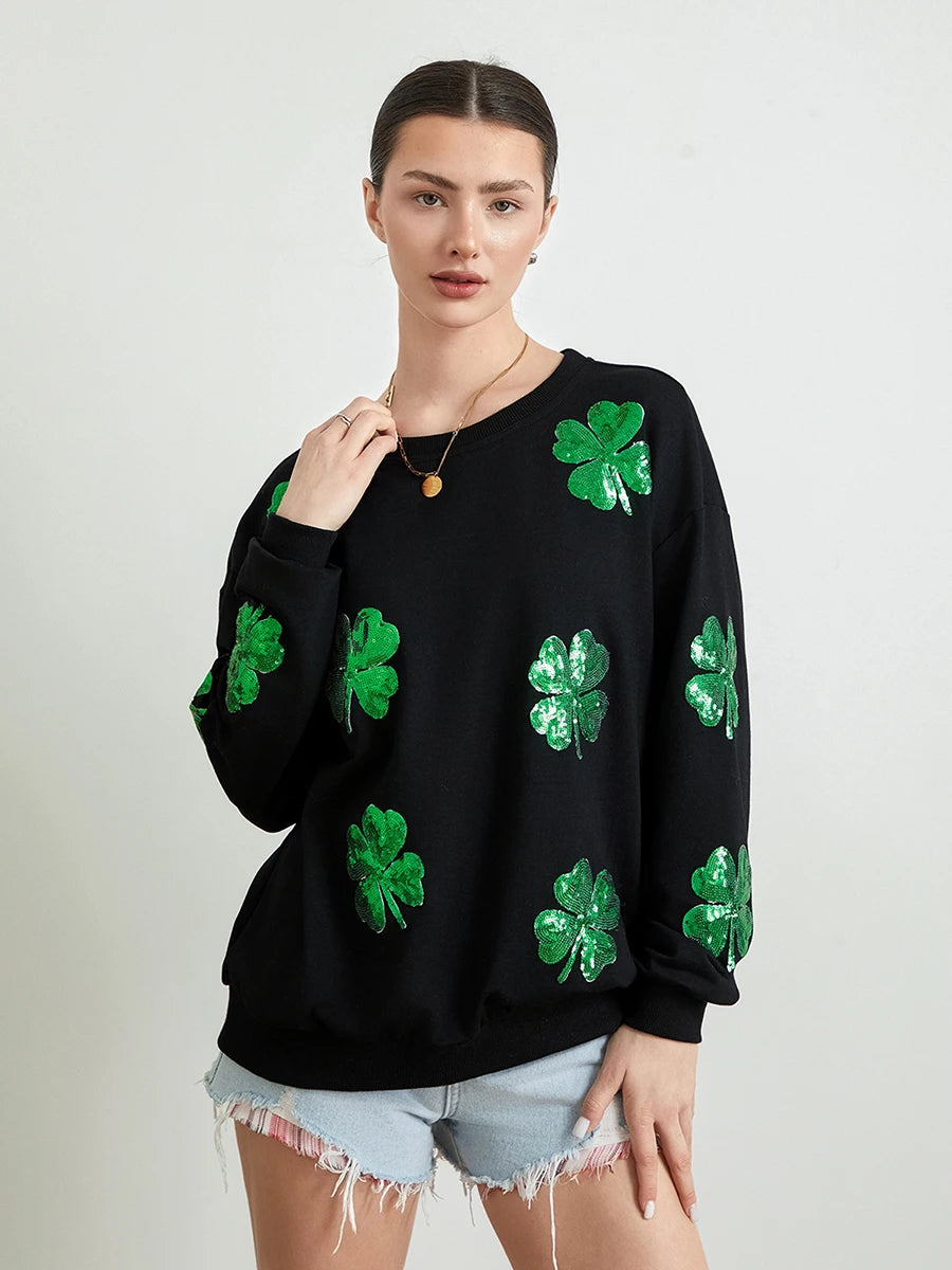 Sequin Clover Sweatshirt | Amara