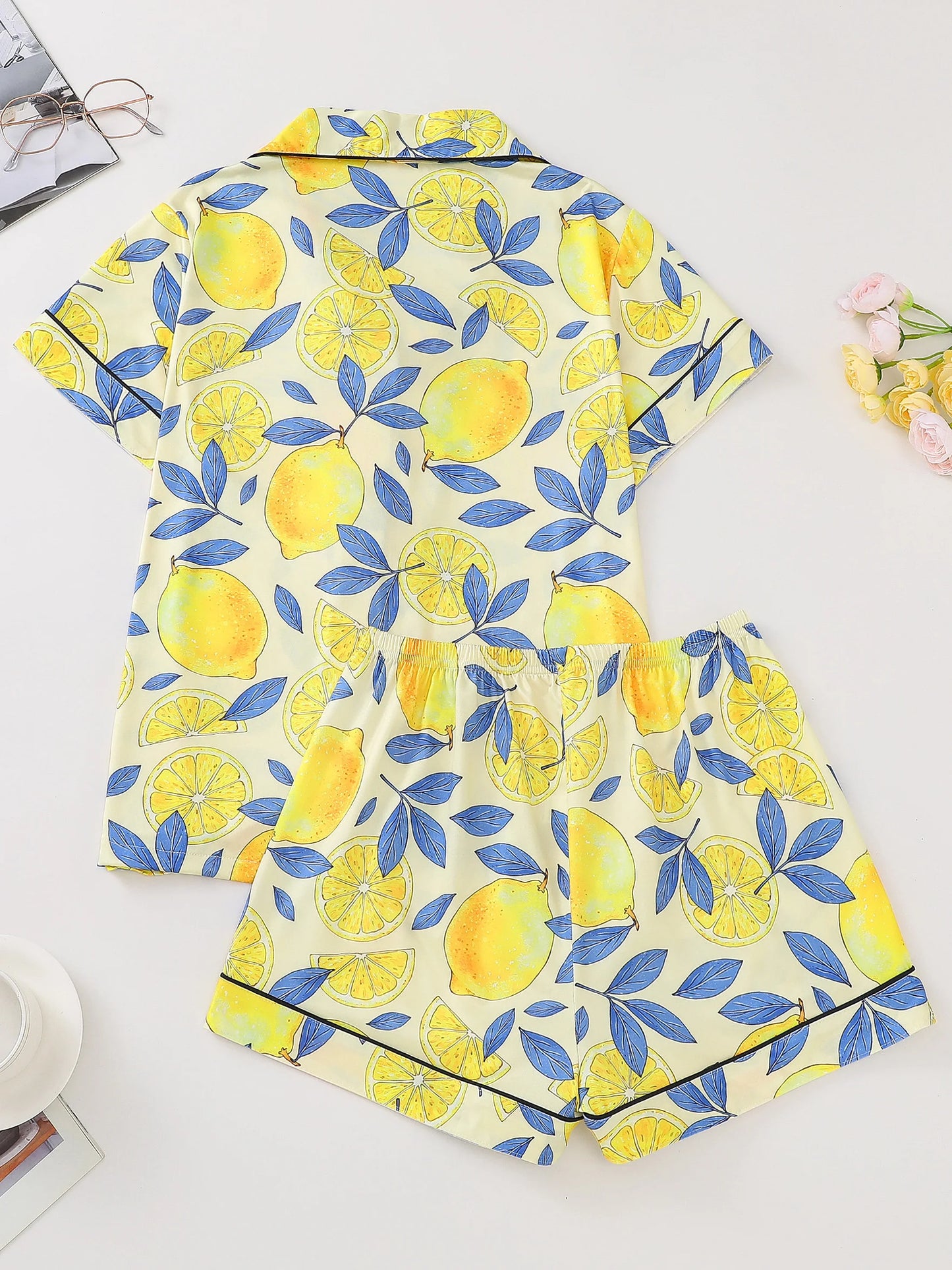 Lemon Print Short Sleeve Pajama Set | Almeda