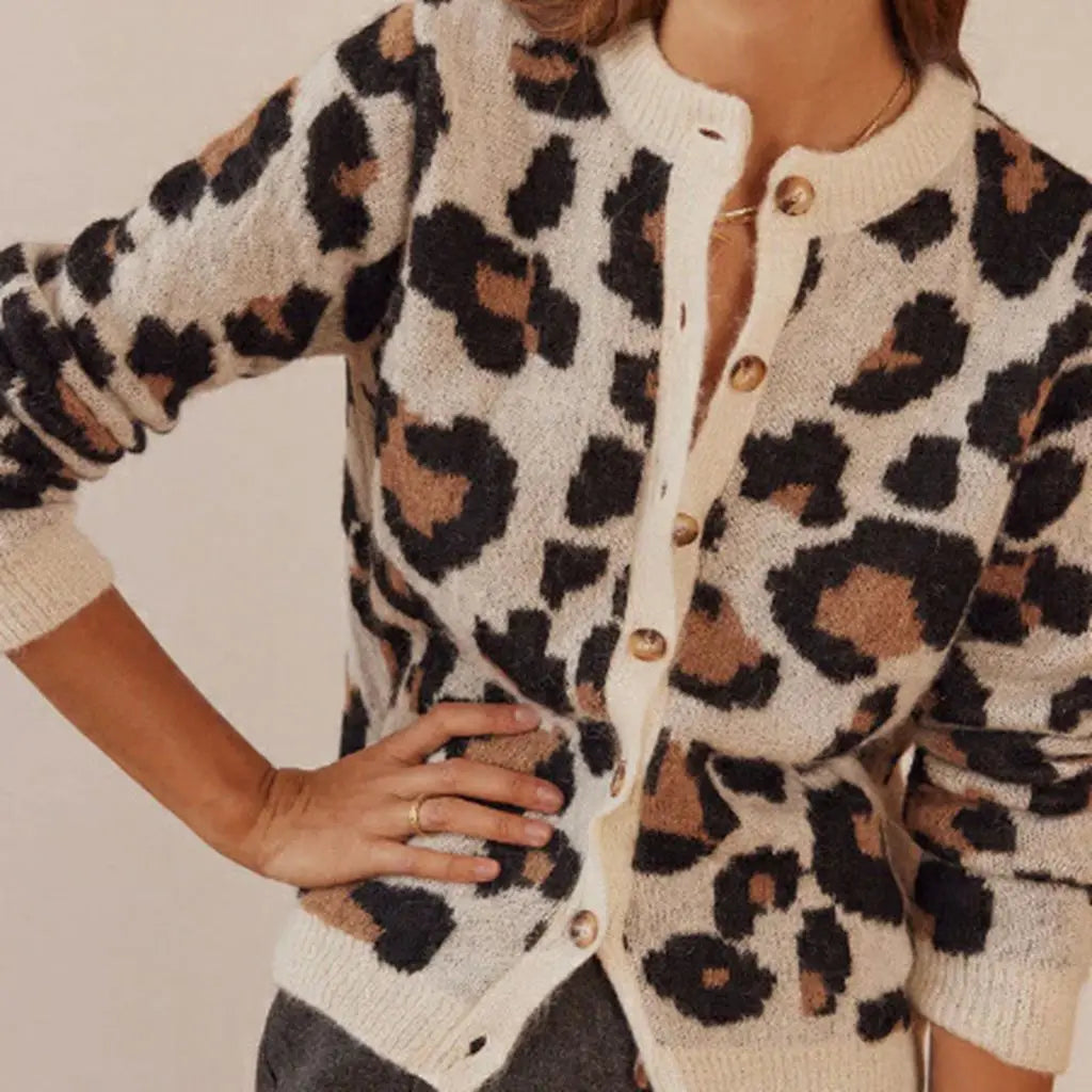 Women Leopard Print Button Cardigan | Philomena