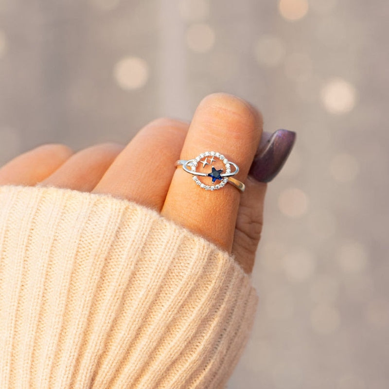 Women Ring Silver Star Design Silver | Crystal Zivra-6