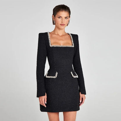 Chic Tweed Square Neck Mini Dress | Berta