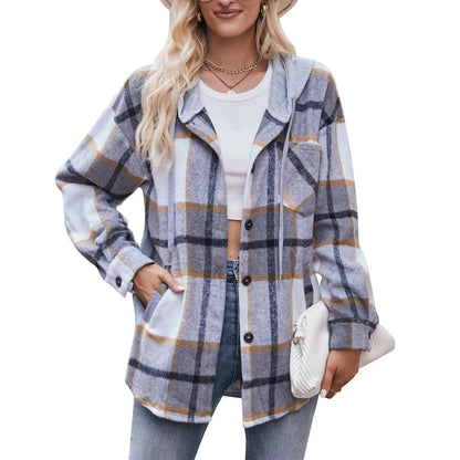 Women Pastel Plaid Hooded Shacket | Fionella