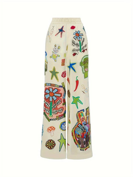 Women Boho Graphic Print Wide-Leg Pants | Reina