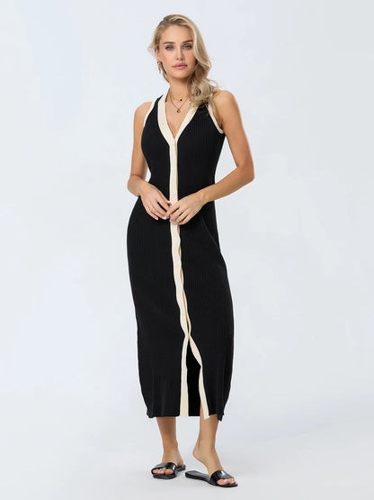 Women Button Front Ribbed Dress | Eliza