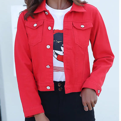 Women Denim Jacket Blue Cotton | Casual Chic-2