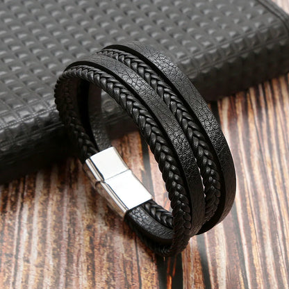 Variant image for Men's Leather Bracelet Black Multilayer | Urban Style-49