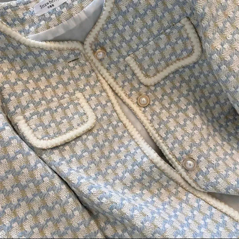 Women Tweed Jacket Coat Plaid Casual | Vintage Charm-5